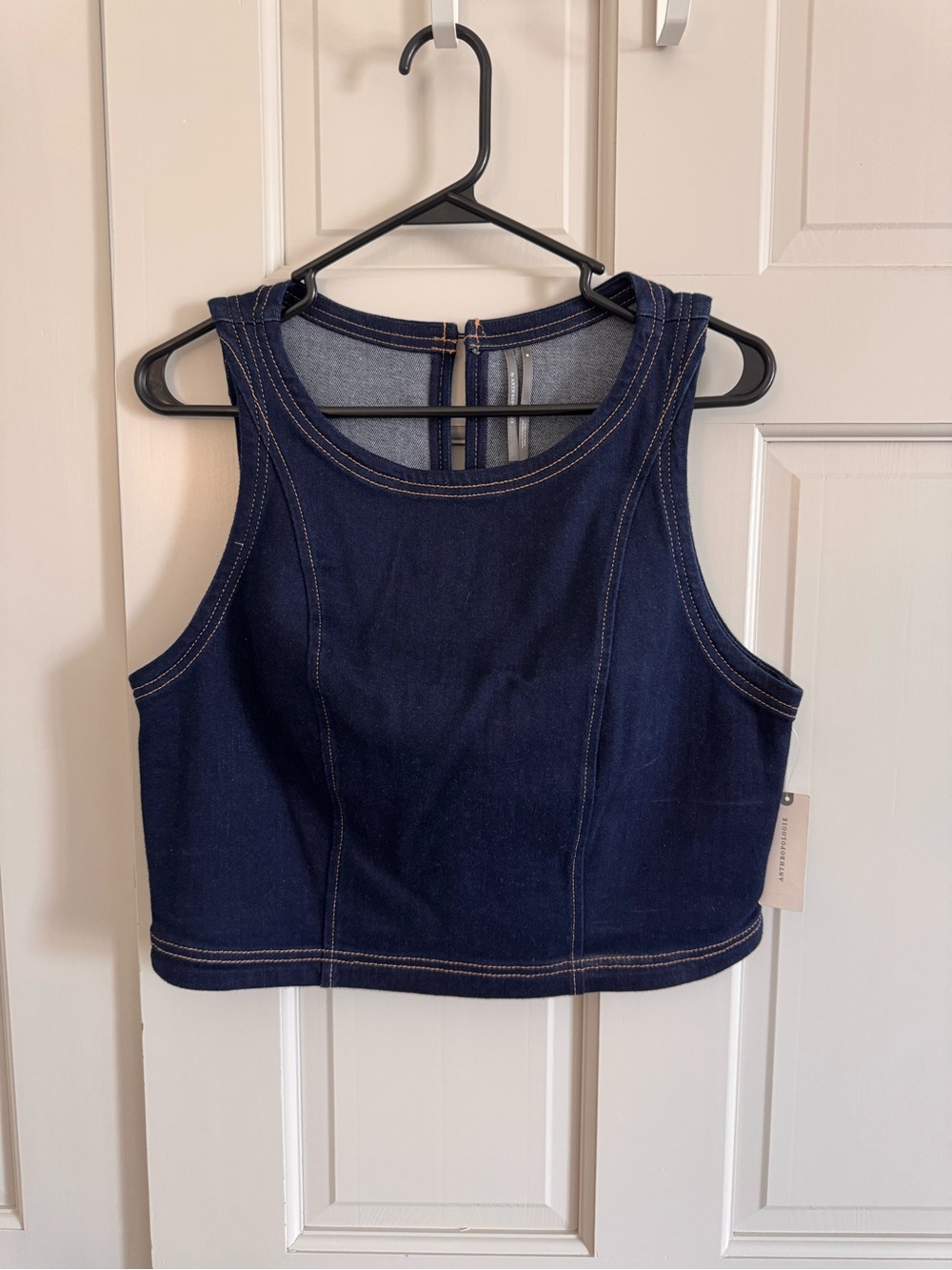 Dark Blue Denim Crop Tank Top